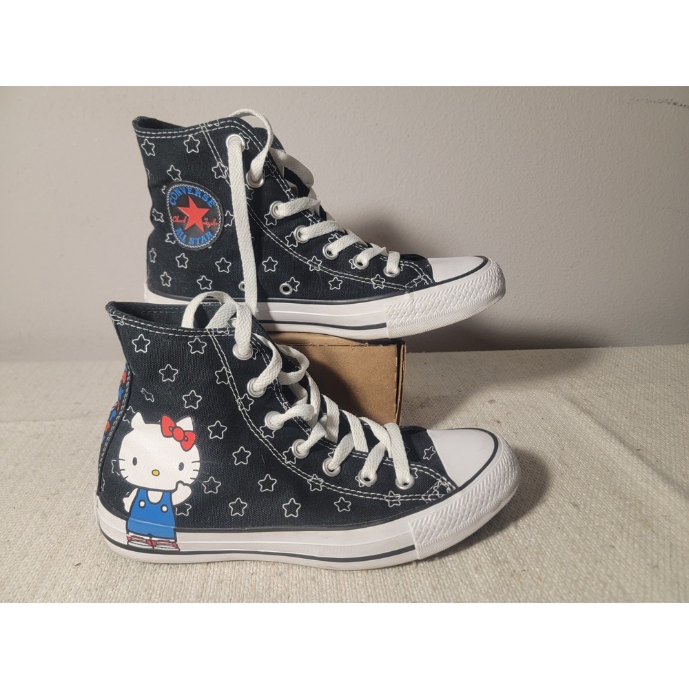 Converse Womens 7 Hello Kitty High Top Black Canvas Stars Sneakers Sanrio